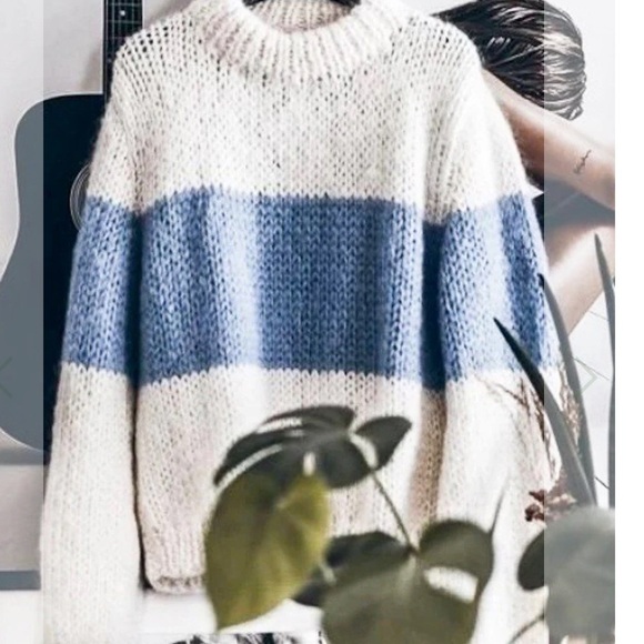 Lascana Venus Color Block Sweater Cream/Blue Stripe Sz Medium - Picture 9 of 13